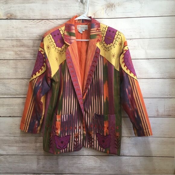 ADAM DOUGLASS ADRIANNA PAPELL BOHO EMBROIDERED BLAZER‎ - Picture 1 of 14